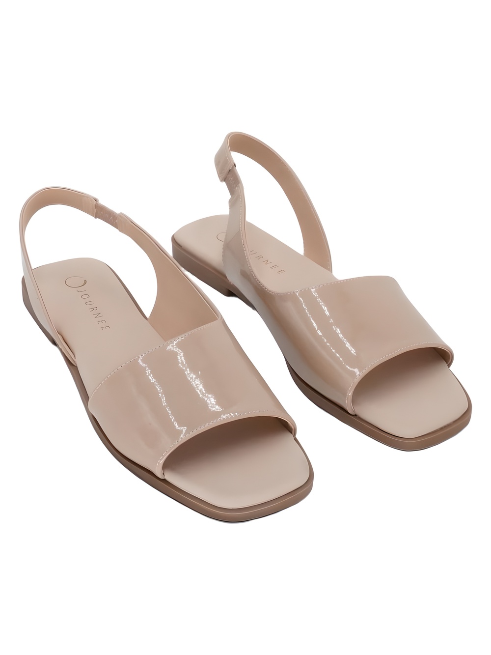 Journee Collection Beige Patent Slingback Flat Sandal Size 9M